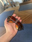 Vintage Amber Vision Aviator Sunglasses Mens Black Orange Lens Retro 1980s