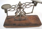 Antique British Brass Postal Scale Wood Base English Letter Balance No Weights