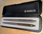 1980s Vintage Parker Classic Gray Ball Pen   Pencil Set In Box  0831