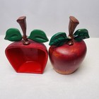 Cast Iron Apple Bookends Red Door Stop Hand Painted Heavy Pair 7  Home Decor Vtg