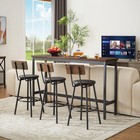 4-piece Bar Table Set  Long Bar Table W  3 Pu Upholstered Bar Stool Chair Rustic