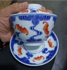 Rare Chinese Collectable Art Hand Blue White Porcelain Bat Cup