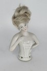 Vtg Pin Cushion Half Doll Porcelain Real Hair Wig Blonde Likely German 3  Tall