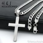 24 men Stainless Steel 6mm Silver Cuban Curb Chain Simple Plain Cross Pendant 64