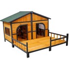Large Wooden Dog House Outdoor Double Xl Kennel With Elevated Floor   Porch For