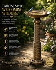 Metal Outdoor Bird Bath Pedestal Garden Decor Bronze Finish With Ground Stake