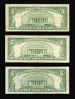 Set Of 3  5 Dollar Bills 1934 1953 And 1963 Us Notes And Silver Certificates