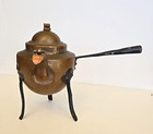 Antique Vintage Hand Forged Copper   Hammered Iron 3 Footed Teapot Coffee Kettle