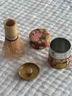 Authentic Kyoto Japanese Tea Set - Floral Natsume Caddy   Bamboo Chasen