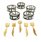 Set-5 Art Nouveau Glass Salt Cellars Sterling Silver Overlay W celluloid Spoons
