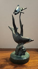 Spi Two Dolphins Among Seagrass Brass Sculpture Marble Base Ocean Decor m4