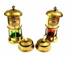 Nautical Set Of 2 Antique Brass Minor Lamp Vintage Ship Boat Light Lantern Decor