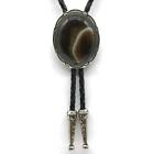 Vintage Bolo Tie Turquoise Stone Silver Sterling Cowboy Men Oval Navajo