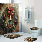 Christmas Shower Curtains Bathroom Decorations Sets  4 Pcs Cute Snowman Batht   