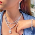 Double Layer Round Cz Necklace Bracelet Earrings Rings Silver Plated Jewelry Set