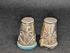     Vintage Mexico Taxco Sterling Silver Thimbles Turquoise Abalone Art Nouveau