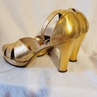 Vintage Women s Shoes Platform Heels Shiny Gold Leather