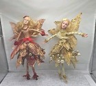 Vintage 2 Fantasy Fairy Pixie Elf Dolls Winged Bendable Hanging Ornaments