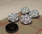12 Beautiful Vintage Med Glass Button Silver Color Flower Design Czech 7 8   63