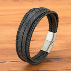 Unisex Women Men Braided Leather Steel Magnetic Clasp Bracelet Handmade