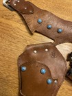 1950s Hubley Texan 38 Blue Steer Grip Gun Pair   Leather Holster  Parts Only