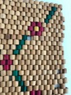 Set Of 2 Mcm Vtg Pr Red Green Beige Beaded Coasters Trivet Mat Wooden Sq Hot Pad