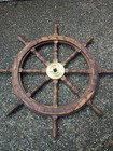 36  Solid Teak And Brass Captain s Ship Wheel Nautical -near Mint