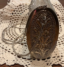 Vintage Pierced Floral  Ornate Silver Tone  Minaudi  re Evening Purse- Stunning 