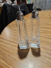 Vintage Clear Cut Crystal Glass Salt Pepper Shakers Set Metal Lids Caps 4 3 4  T