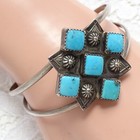Vintage Signed Lon Willie Navajo Turquoise Cuff Bracelet Sterling Fluted 6 3 4   