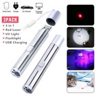 2   Mini Led Torch Rechargeable 650nm Red Laser Pointer Pen Single Beam Uv Light