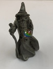 Vintage Miniature Gallo Pewter Wizard Figurine With Faceted Rainbow Crystal Ball