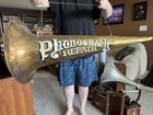 Very Rare Original Phonograph Repair Shop Sign Made Out Of A Horn