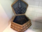 Antique Woven Victorian Tufted Silk Lining Sewing Basket