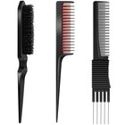 3 Pcs Teasing Comb Set - Rat Tail Comb   Edge Brush For Hair Styling  Black red