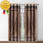 Rustic Wood Blackout Curtains Vintage Wooden Barn Door Farmhouse Home Bedroom