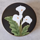 Vintage Otagiri Japan Calla Lily Black Lacquer  6  Coaster Set With Storage Box
