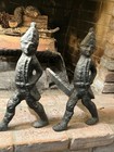 Pair Antique  Harvin 1019 Cast Iron Hessian Soldiers Andirons Firedogs Excellent