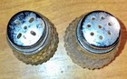 Salt   Pepper Shakers Diamond Cut Glass With Silver Tops Vintage Mini 1 5  Set