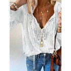 Casual Women V-neck Long Sleeve Tops Blouse Pullover Ladies Loose Sheer T-shirt