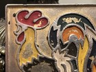 Vntg Mid Century Modern Enamel Rooster Belt Buckle Stylized Champleve 1950s Boho
