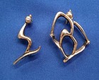 2 Rare Vintage Mcm Designer Figural Skier Brooch Pins Stylized Gold Tone By Jorj