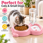 2-in-1 Cat Dog Food Water Bowl Set Automatic Dispenser Pink Pet Feeder