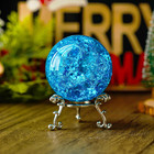 60mm Ice Cracked Crystal Ball Paperweight Blue Glass Ball With Stand