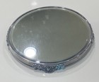 Antique Victorian Silver Embossed Floral 12  Beveled Mirror Vanity Plateau Tray