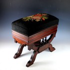 Solid Wood Handcarved Footstool Ottoman W Needlepoint Top Hidden Compartment