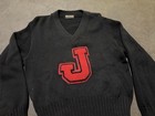 Vintage 50s Letterman V Neck Thick Sweater College University Sports Small