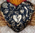 Heart Gold Wings   Milagros Miracle Wood Handmade Mexican Folk Art Love Token Sm