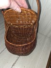 Vtg Primitive New England Splint Wood Lidded Buttocks Basket Two Compartment 