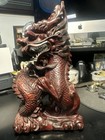 Old Vintage Antique Genuine Wood Carved Chinese Dragon With Ball Figure Statue